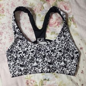 Floral Black and White Sports Bra